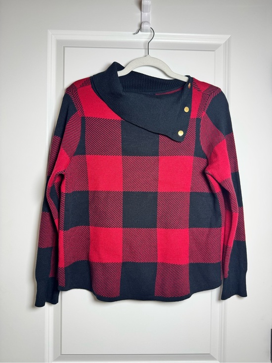 Adrienne Vittadini Sweaters - Adrienne Vittadini Red and Black Buffalo Plaid Button-Neck Sweater Holiday